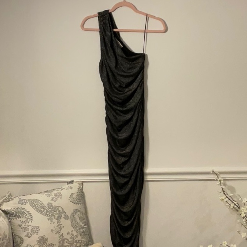 MICHAEL Michael Kors Black Asymmetrical Ruched One Shoulder Dress